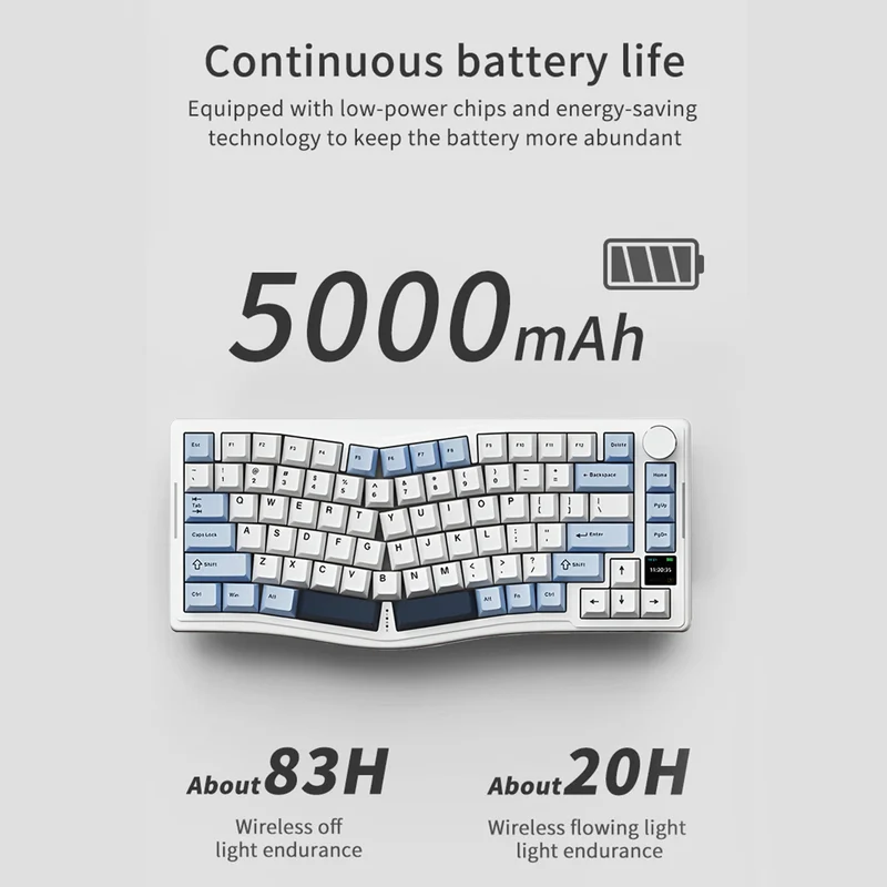 Ajazz AKS075 RGB Tri-Mode 75% Keys Hot Swappable Mechanical Keyboard with Screen (Blue/White/Blue) (Day Dream Switch)