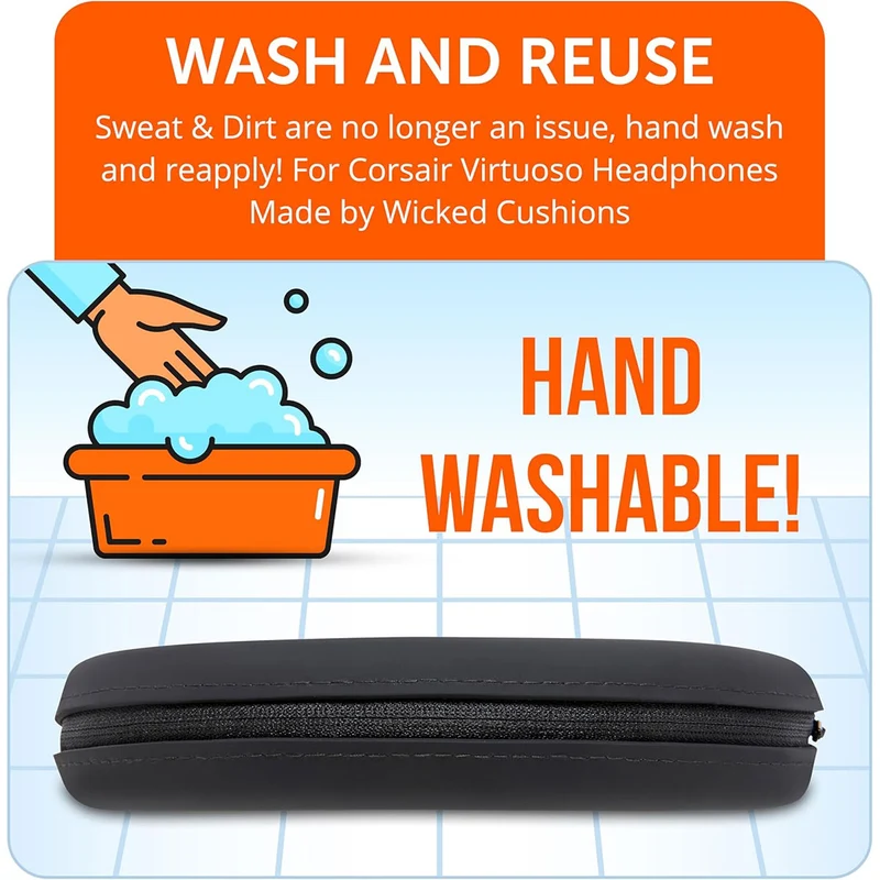 Wicked Cushions Corsair Virtuoso Silicone Headband Cover - WC BandZ Virtuoso V2 (Black, Black Camo, Geo Grey, Gold Marble)