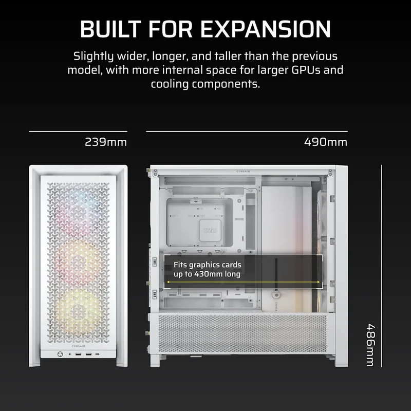 Corsair Frame 4000D RS ARGB Modular Mid-Tower PC Case (Black, White)