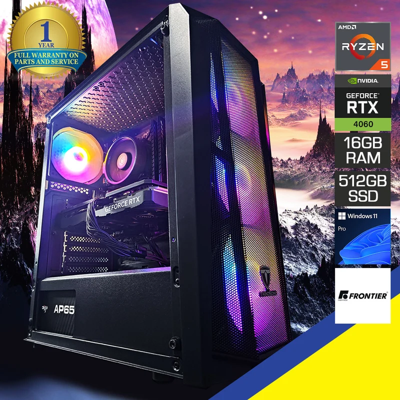 Alpha Cronus Black Desktop Gaming PC | AMD Ryzen 5 5600 | 16GB RAM | 512GB SSD | with WiFi + Bluetooth | GeForce RTX 4060 | Windows 11 Pro