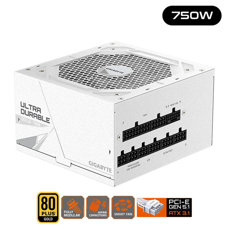 Gigabyte UD750GM PG5 V2 Ice 750W ATX 3.1 PCIe Gen 5.1 80+ Gold Modular Power Supply