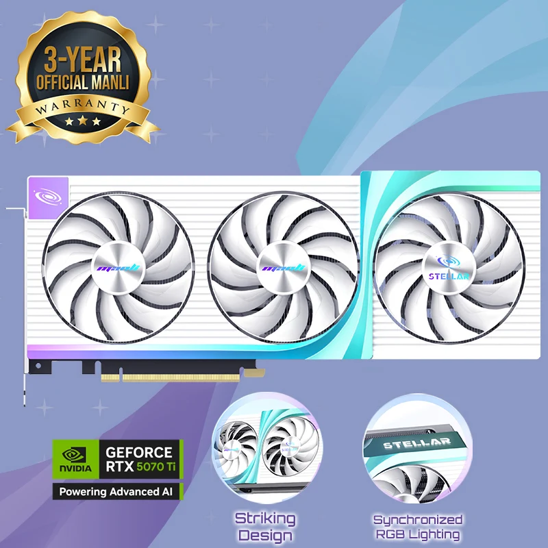 Manli Stellar GeForce RTX 5070 Ti OC 16GB GDDR7 RGB Triple Cooler Graphics Card (M-N507TISO/D716G-M3645)