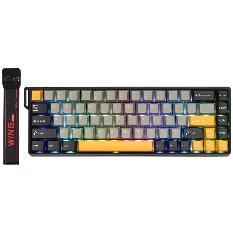 Aula WIN68HE 68-Key RGB 65% Wired Magnetic Switch Gaming Keyboard (Wing Chun Switch) (Grey/Yellow/Black)