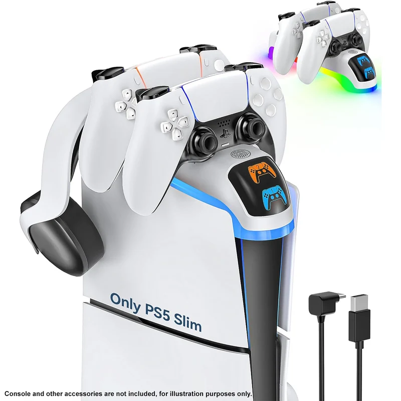 OIVO Controller Charging Station with Headset Holder for 2023 PS5 Disc & Digital Edition (White) (NG-P5301)