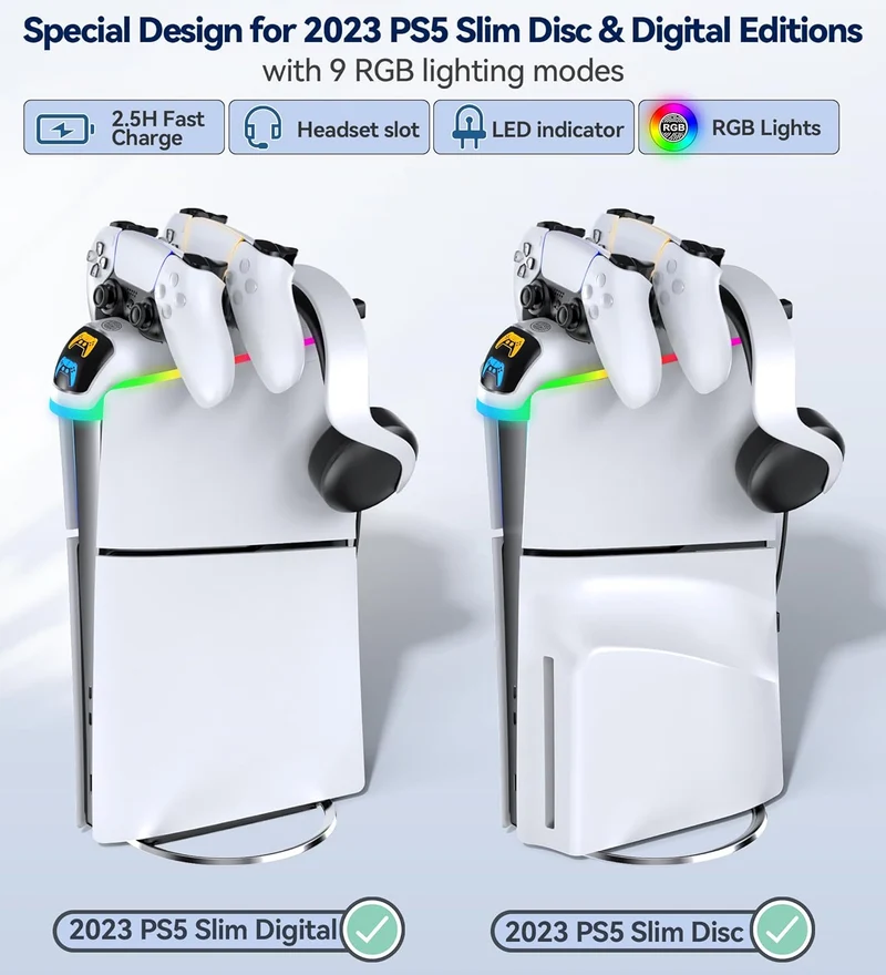 OIVO Controller Charging Station with Headset Holder for 2023 PS5 Disc & Digital Edition (White) (NG-P5301)