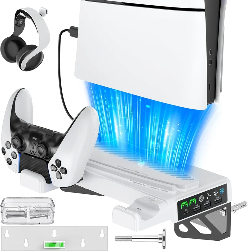 OIVO Wall Mounted Cooling Stand with Controller Charger for PS5 / PS5 Slim / PS5 Pro (Black/White) (VG-P5326X-Pro)