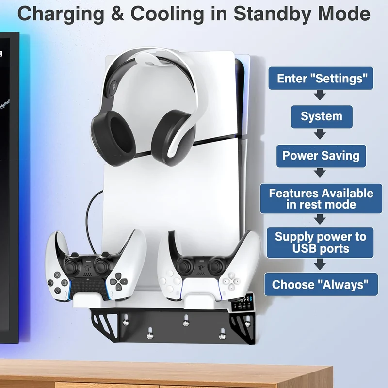 OIVO Wall Mounted Cooling Stand with Controller Charger for PS5 / PS5 Slim / PS5 Pro (Black/White) (VG-P5326X-Pro)