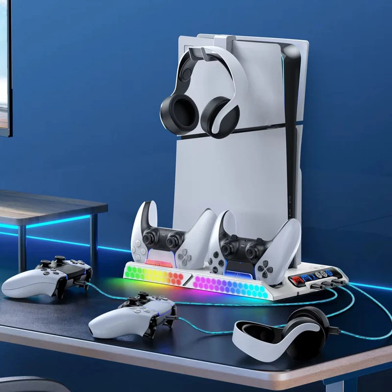 OIVO Cooling Stand Upgraded with Controller Charger & Auto Turbo Fan for PS5 / PS5 Slim / PS5 Pro (White) (VG-P5320W-Pro)