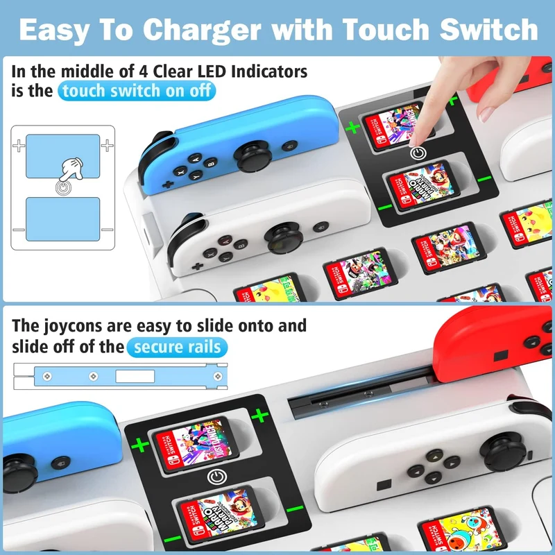 Kytok Controller Charger with Game Slot & Controller Holder for Nintendo Switch / Nintendo Switch OLED (White) (KT-K502W)