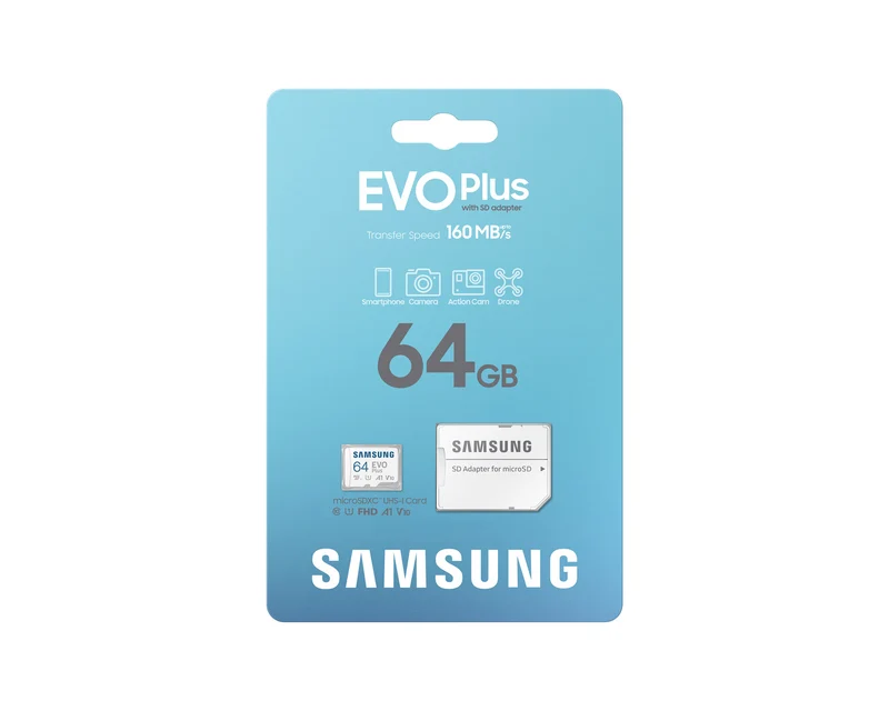 Samsung Evo Plus microSDXC UHS-I 160mb/s Read Memory Card with SD Adapter (64GB, 128GB)