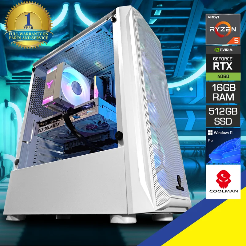 Alpha Aurora White Desktop Gaming PC | AMD Ryzen 5 5500 | 16GB RAM | 512GB SSD | RTX 4060 | Windows 11 Pro