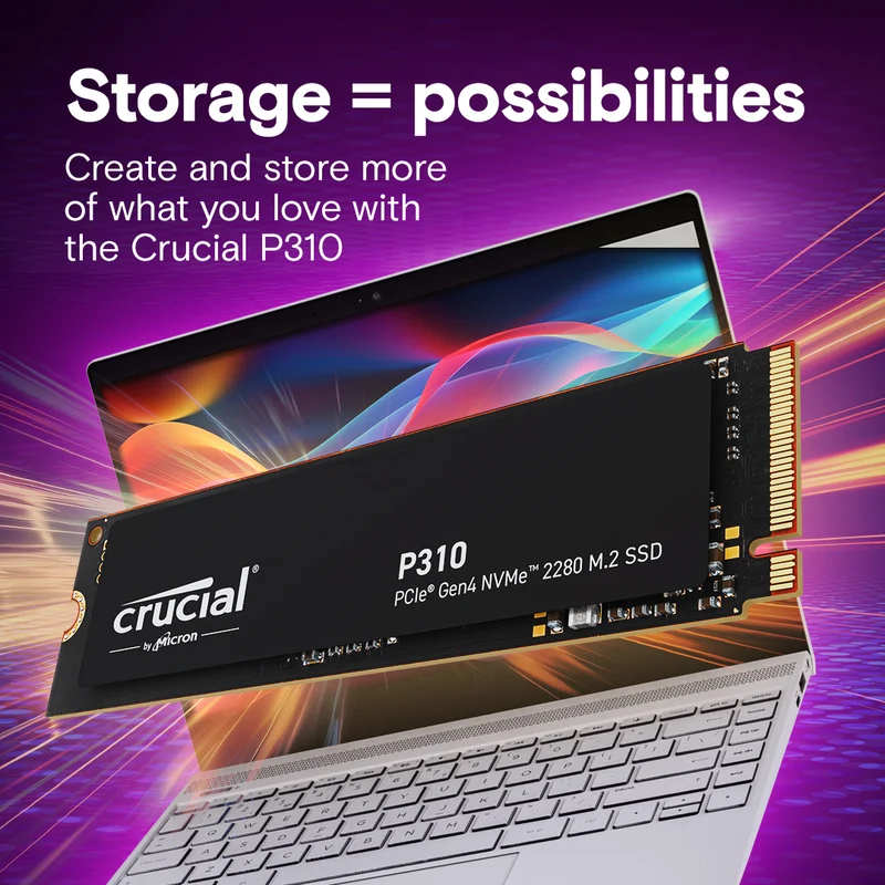 Crucial P310 PCIe Gen4 NVMe 2280 M.2 SSD (1TB, 2TB) (CT1000P310SSD8, CT2000P310SSD8)