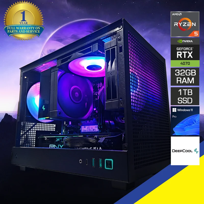 Aurora CH160 Black Desktop Gaming PC | AMD Ryzen 5 7500F | 32GB RAM | 1TB SSD | RTX 4070 | Windows 11 Pro