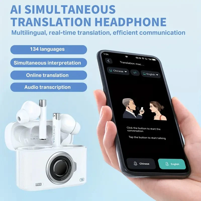 Onikuma T18 Dual Microphone ENC Noise Reduction Wireless Earphones with Translation Function (Off-White)