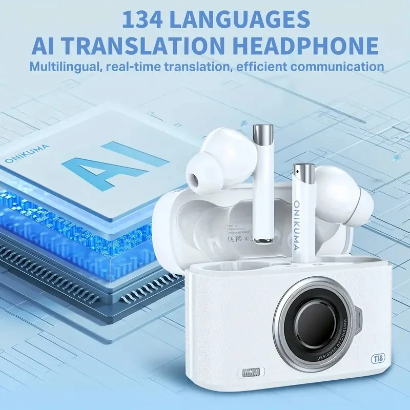 Onikuma T18 Dual Microphone ENC Noise Reduction Wireless Earphones with Translation Function (Off-White)