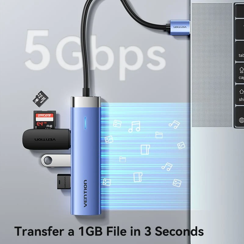 Vention 5-in-1 USB 3.0 Hub - USB-A to USB 3.0 x 3 + RJ45 + USB-C (Blue) (TGFSB)