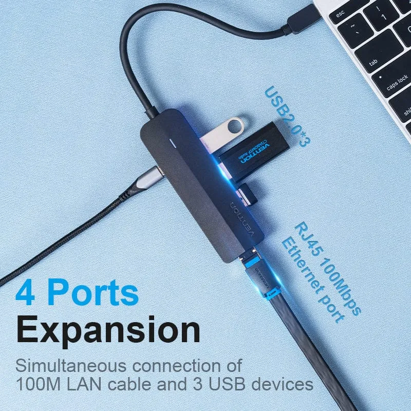 Vention 5-in-1 USB-C Hub - USB-C to USB 2.0 x 3 + RJ45 + Micro-B - 0.15M (TGOBB)