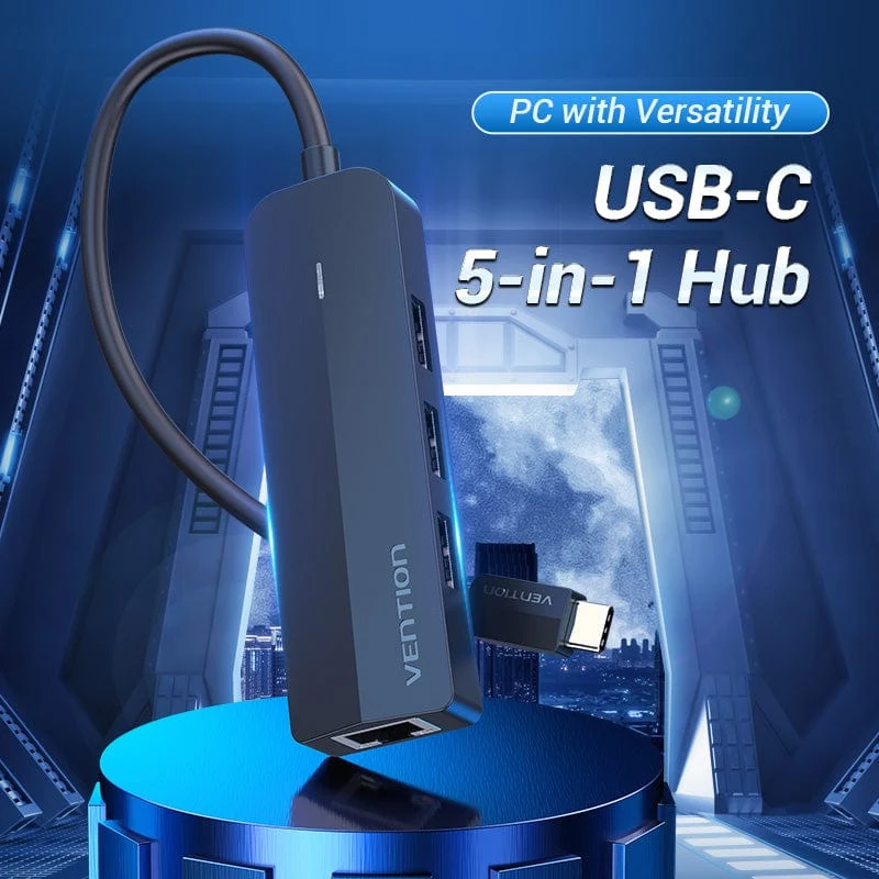 Vention 5-in-1 USB-C Hub - USB-C to USB 2.0 x 3 + RJ45 + Micro-B - 0.15M (TGOBB)