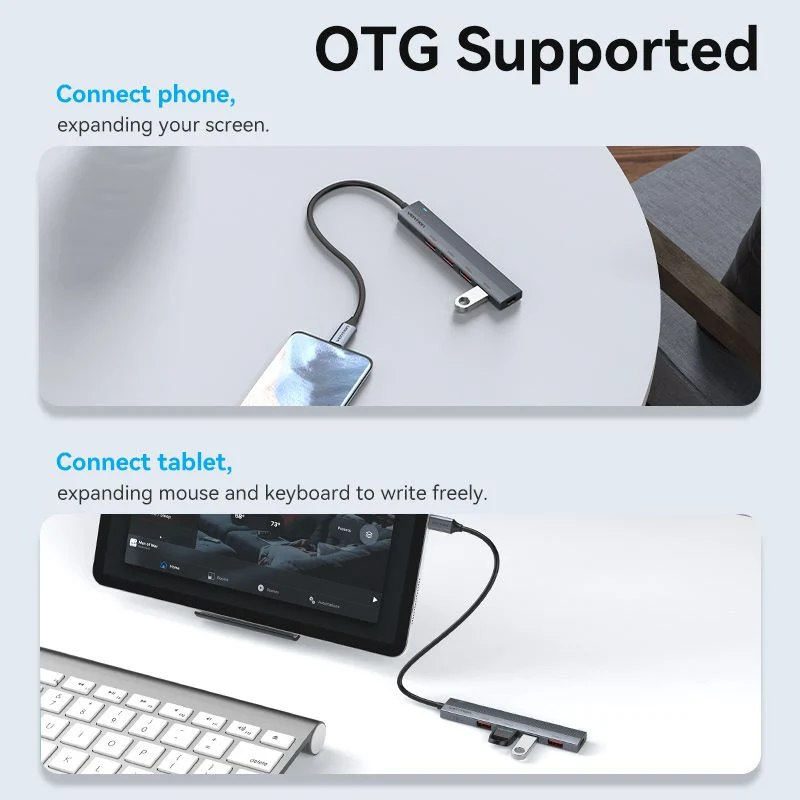 Vention 5-in-1 USB-C Mini Hub - USB-C to USB 3.2 Gen2 Type-A x 4 - 0.15M (CKHHB)