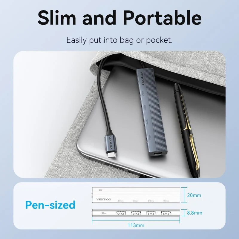 Vention 5-in-1 USB-C Mini Hub - USB-C to USB 3.2 Gen2 Type-A x 4 - 0.15M (CKHHB)