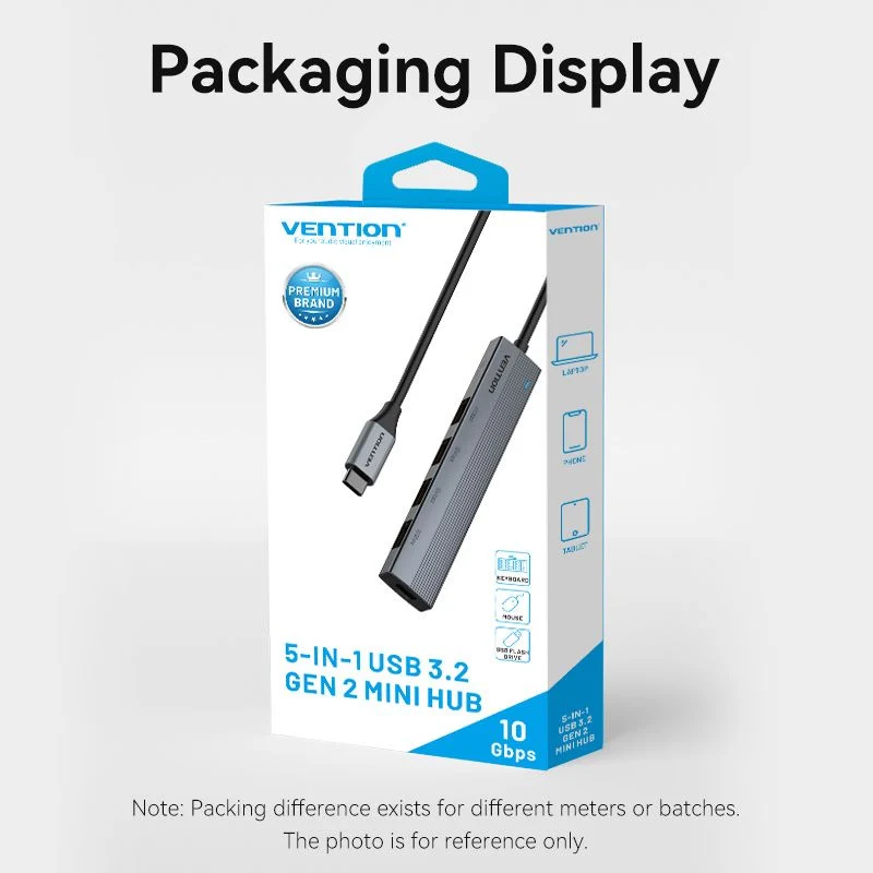 Vention 5-in-1 USB-C Mini Hub - USB-C to USB 3.2 Gen2 Type-A x 4 - 0.15M (CKHHB)