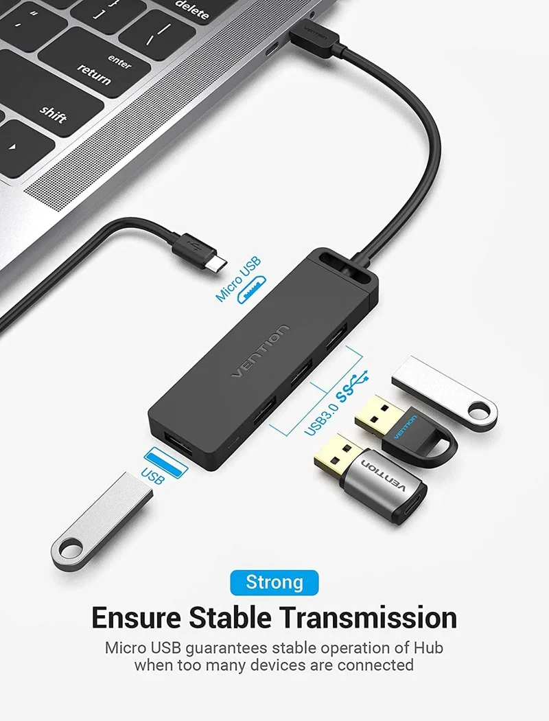 Vention 5-in-1 USB-C Hub - USB-C to USB 3.0 x 4 + Micro-B - 0.15M (TGKBB)
