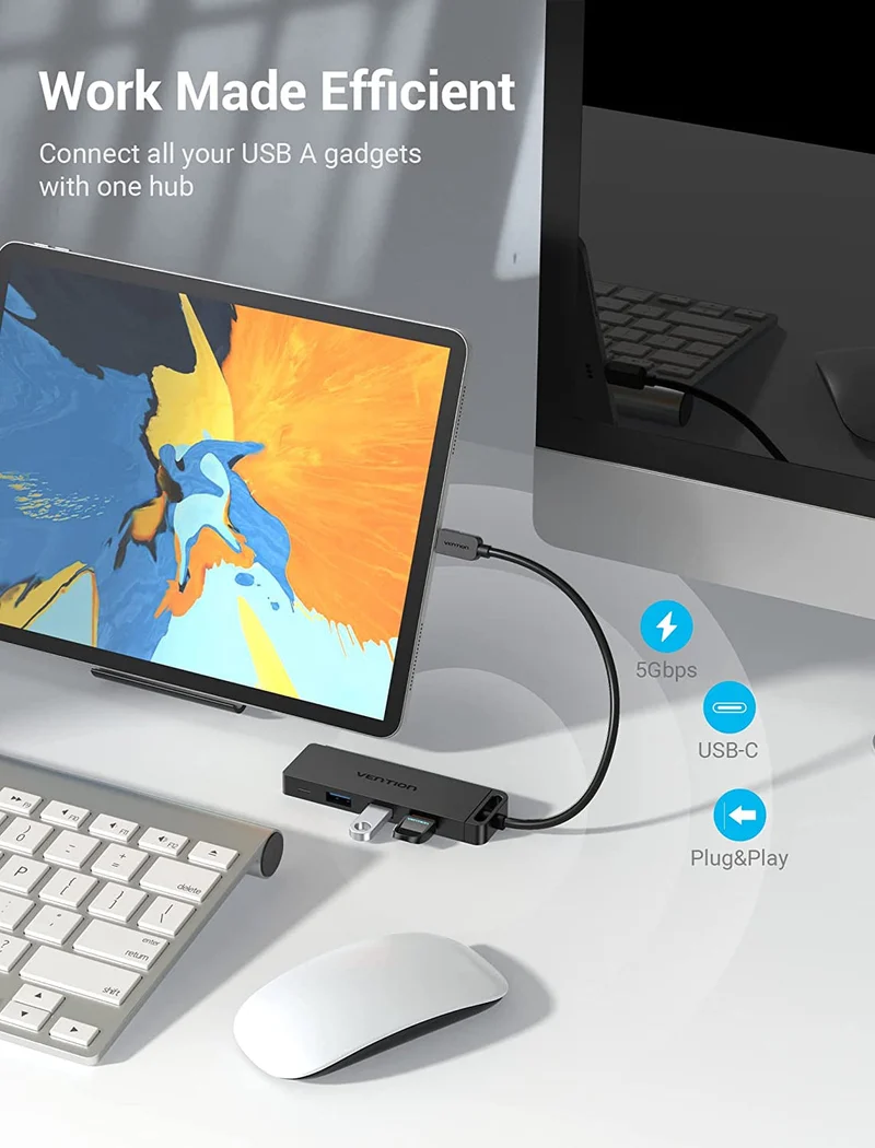 Vention 5-in-1 USB-C Hub - USB-C to USB 3.0 x 4 + Micro-B - 0.15M (TGKBB)