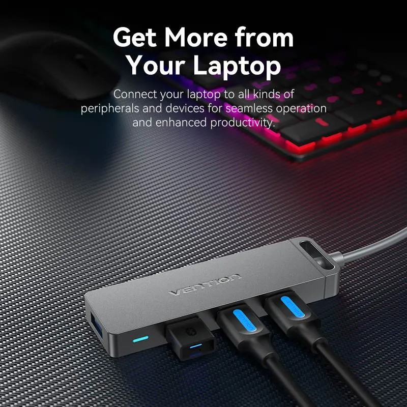 Vention 5-in-1 USB 3.0 Hub - USB-A to USB 3.0 x 4 + Micro-B - 0.15M (CHLBB)