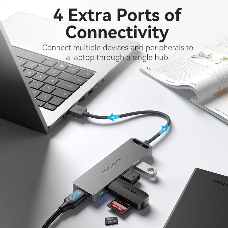 Vention 5-in-1 USB 3.0 Hub - USB-A to USB 3.0 x 4 + Micro-B - 0.15M (CHLBB)