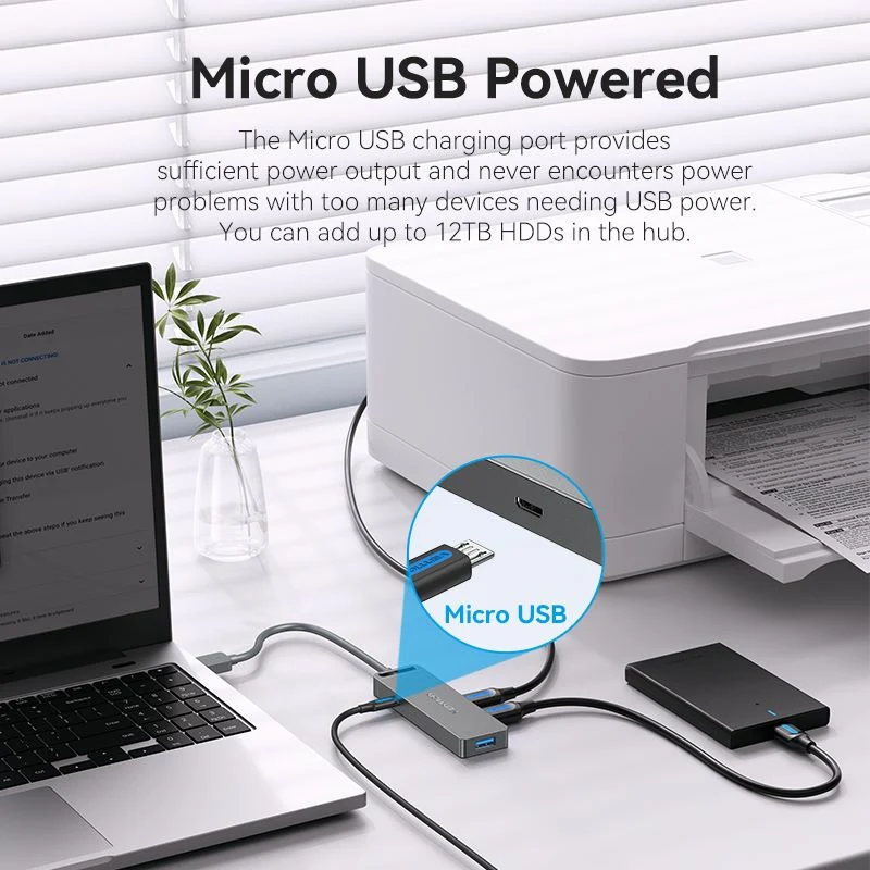 Vention 5-in-1 USB 3.0 Hub - USB-A to USB 3.0 x 4 + Micro-B - 0.15M (CHLBB)
