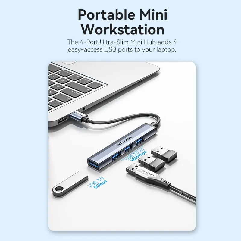 Vention 4-in-1 USB 3.0 Mini Hub - USB-A to USB 3.0 + USB 2.0 x 3 - 0.15M (CKOHB)