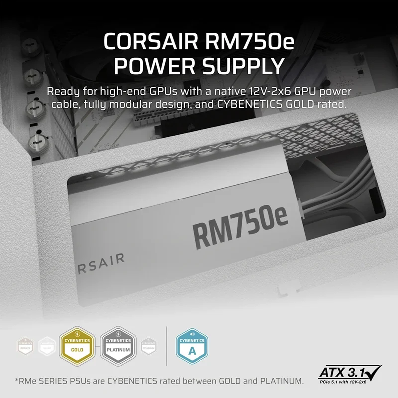 Corsair RMe Series RM750e - Fully Modular Low-Noise ATX Power Supply (White) (CP-9020292-NA)