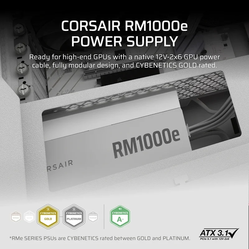 Corsair RMe Series RM1000e - Fully Modular Low-Noise ATX Power Supply (White) (CP-9020294-NA)
