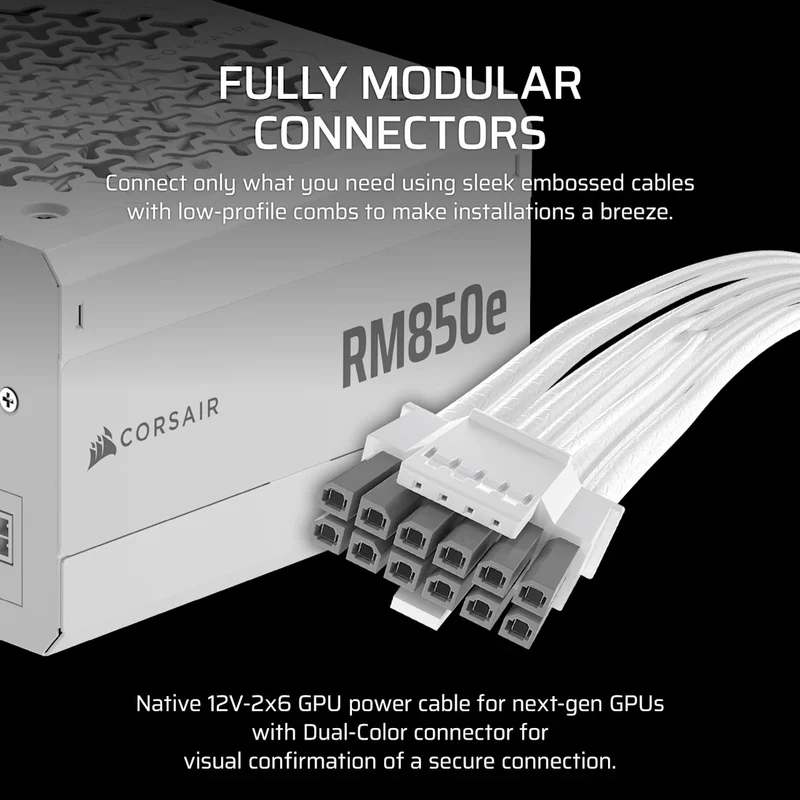 Corsair RMe Series RM850e - Fully Modular Low-Noise ATX Power Supply (White) (CP-9020293-NA)