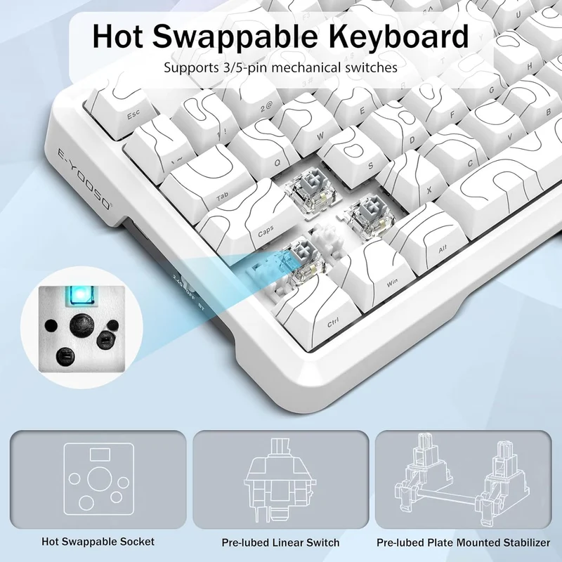 E-Yooso Z-82 RGB 81-Keys Tri-Mode Mechanical Keyboard White (Silverwood Switch)