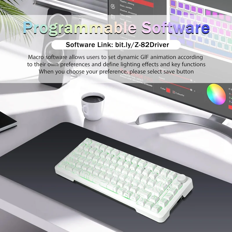 E-Yooso Z-82 RGB 81-Keys Tri-Mode Mechanical Keyboard White (Silverwood Switch)