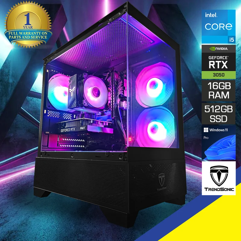 Alpha Eris V3 Black Desktop Gaming PC | Intel i5 12400F | 16GB RAM | 512GB SSD | RTX 3050 | Windows 11 Pro