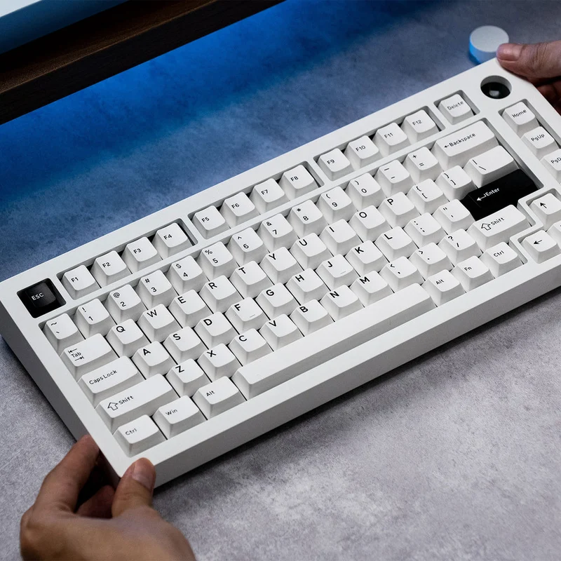 MonsGeek M1 V5 Black on White Aluminum Case Multi-Mode RGB Hot-Swappable Mechanical Keyboard (Akko Mirror Switch, Akko Cilantro Switch)