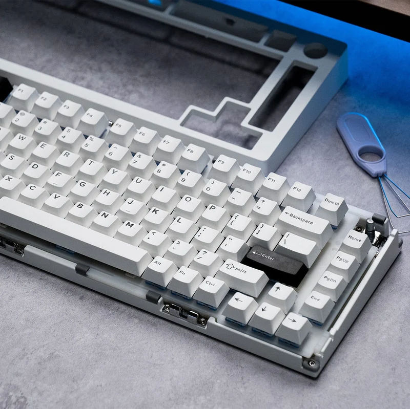 MonsGeek M1 V5 Black on White Aluminum Case Multi-Mode RGB Hot-Swappable Mechanical Keyboard (Akko Mirror Switch, Akko Cilantro Switch)
