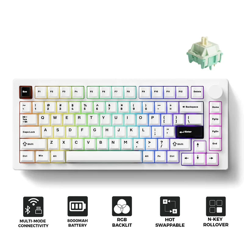 MonsGeek M1 V5 Black on White Aluminum Case Multi-Mode RGB Hot-Swappable Mechanical Keyboard (Akko Mirror Switch, Akko Cilantro Switch)
