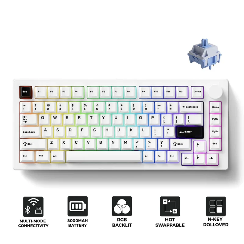 MonsGeek M1 V5 Black on White Aluminum Case Multi-Mode RGB Hot-Swappable Mechanical Keyboard (Akko Mirror Switch, Akko Cilantro Switch)