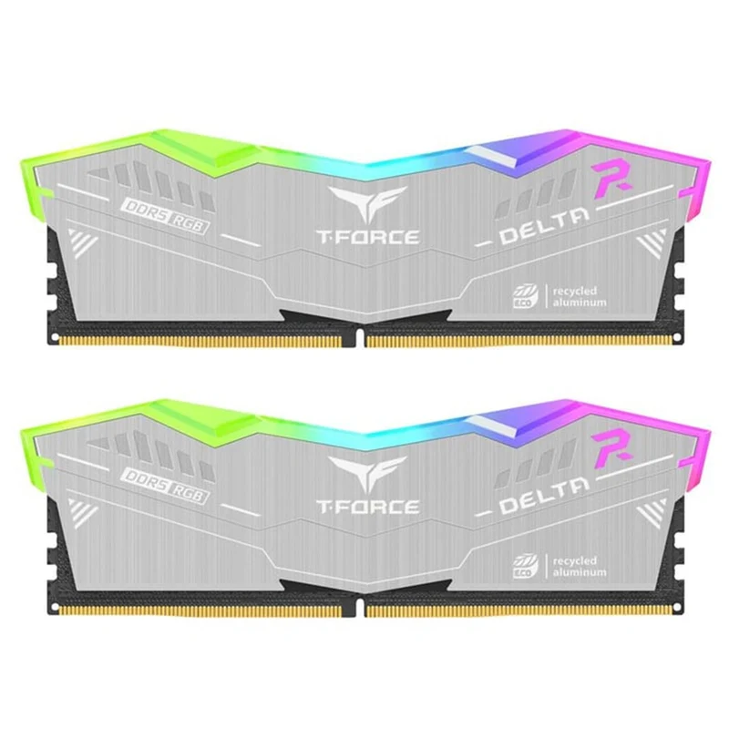 TeamGroup T-Force Delta RGB Eco DDR5 64GB (2x32GB) 6000MHz CL38-46-46-84 1.35V Gaming Desktop Memory (Silver) (FF2D564G6000HC38JDC01)