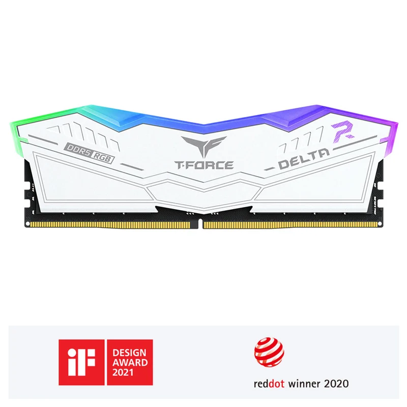 TeamGroup T-Force Delta RGB DDR5 64GB (2x32GB) 6000MHz CL38-46-46-84 1.35V Gaming Desktop Memory (White) (FF4D564G6000HC38JDC01)