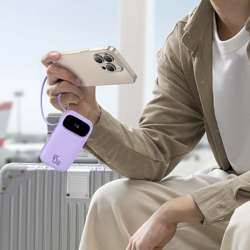 Baseus QPow 3 Digital Display Fast-Charging Power Bank with 2 Built-in USB-C Cable 10000mAh 45W (Galaxy Blue, Moon White, Nebula Purple, Cosmic Black)