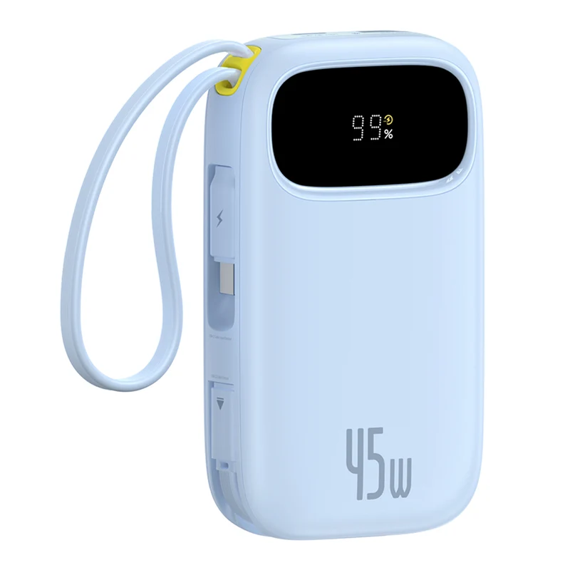Baseus QPow 3 Digital Display Fast-Charging Power Bank with 2 Built-in USB-C Cable 10000mAh 45W (Galaxy Blue, Moon White, Nebula Purple, Cosmic Black)