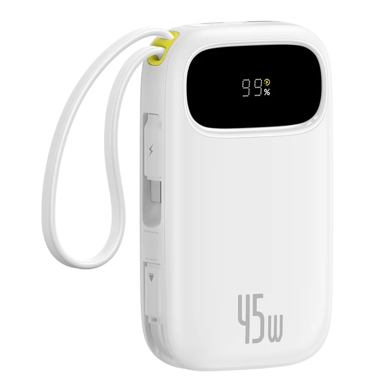 Baseus QPow 3 Digital Display Fast-Charging Power Bank with 2 Built-in USB-C Cable 10000mAh 45W (Galaxy Blue, Moon White, Nebula Purple, Cosmic Black)