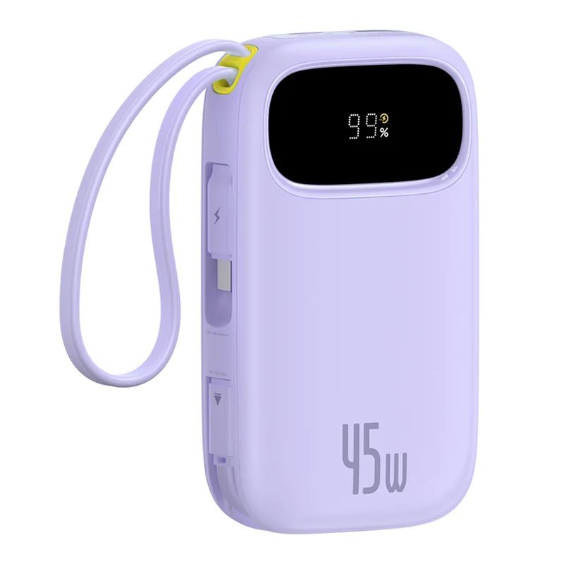 Baseus QPow 3 Digital Display Fast-Charging Power Bank with 2 Built-in USB-C Cable 10000mAh 45W (Galaxy Blue, Moon White, Nebula Purple, Cosmic Black)