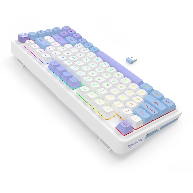 Redragon K673WBP RGB Ucal Max 81-Key 75% Gasket-Mounted Hot-Swappable Wireless Mechanical Keyboard with Knob (Mint Mambo Switch) (Moonrise Violet)