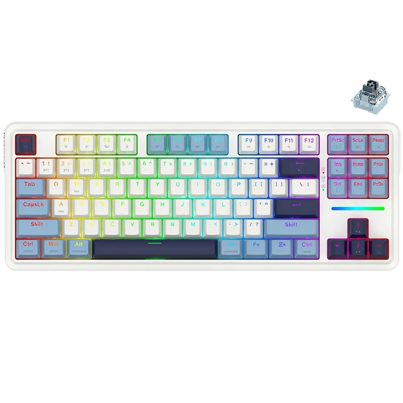 Redragon K728WBB RGB Antonium Pro 87 Keys 80% Gasket Mounted TKL Wireless Mechanical Keyboard (White & Blue)