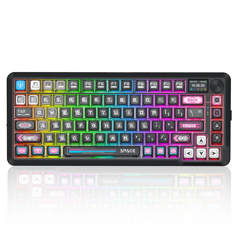Redragon K708MC RGB Flekact Pro 82 Keys 75% Gasket Mounted Wireless Mechanical Keyboard with Customizable Smart LCD Screen (Special Keycaps Ed.)